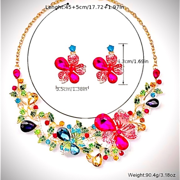 Floral Necklace & Earrings Set – Glass Mosaic & Alloy Brand new - Picture 6 of 7